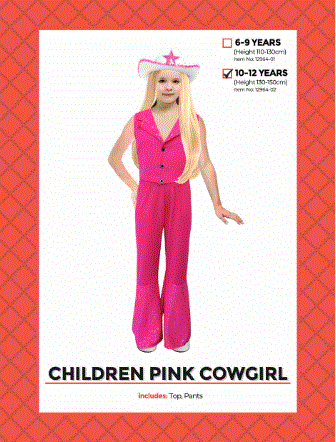 Kids Pink Cowgirl Costume - 10-12