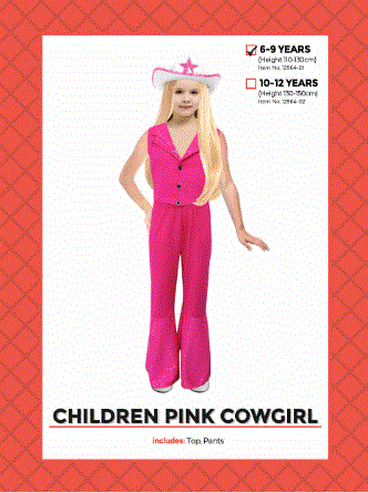 Kids Pink Cowgirl Costume - 6-9 Years