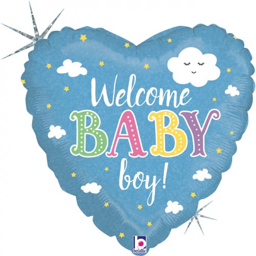 Welcome Baby Boy Holographic Foil 18Inch Heart