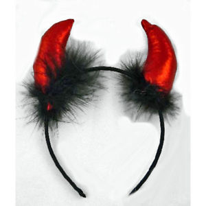 Satin Devil Horns W/Fluff