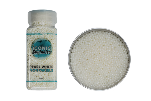 100g Pearl White Non Pareils - Iconic Sprinkles