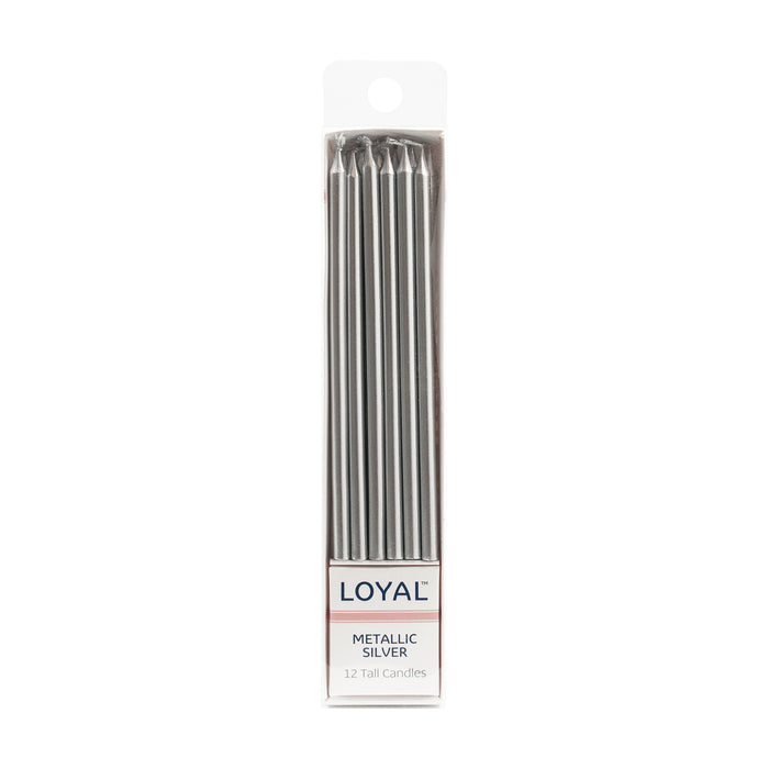 Tall Metallic Silver Candles 12pc