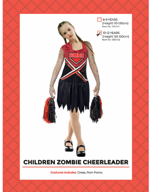 Childrens Zombie Cheerleader Costume 10-12 Years