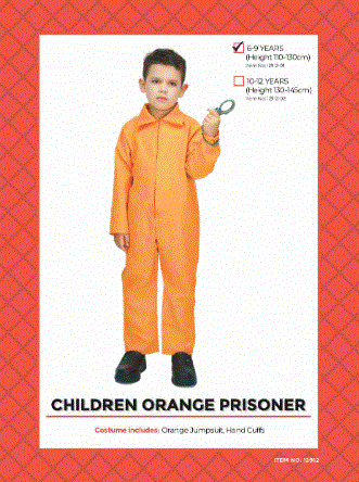 Children Orange Prisoner Costume Size 6-9