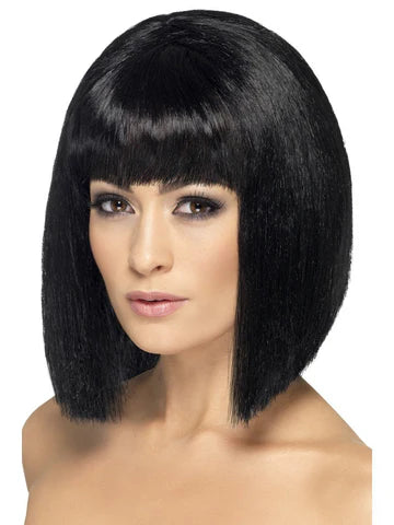 Coquette Wig, Black, Short with Fringe