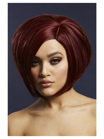 Fever Savanna Wig, True Blend, Deep Red, Asymmetric Bob, Side Parting, 30cm/ 12inch