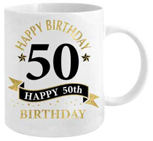 50th Birthday White and Gold Mug