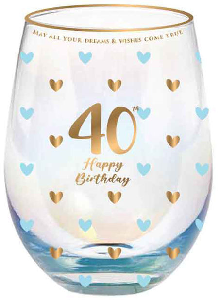 40th Sweet Heart Stemless Glass 600ml