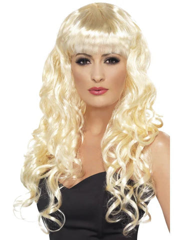 Siren Wig, Blonde, Long, Curly with Fringe