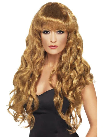 Siren Wig, Brown, Long, Curly with Fringe