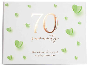 70th Rose Gold/Green Hearts Guest Book