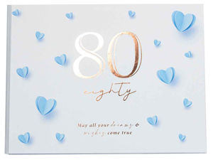 80th Rose Gold/Blue Hearts Guest Book