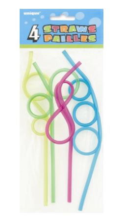 Assorted 4 Pack Plastic Party Straws