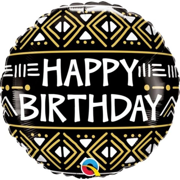 Happy Birthday Mud Cloth Print Foil