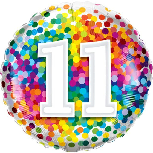 Rainbow Confetti 11th Birthday Foil Balloon 46 cm