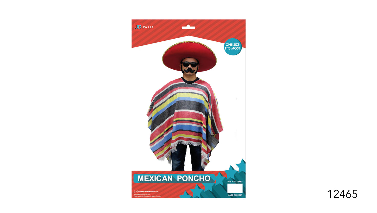 Adult Mexican Poncho (Red/Blue/Black/Yellow) Costume