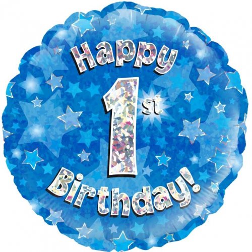 Blue Foil Holographic Happy Birthday 46cm Assorted Ages