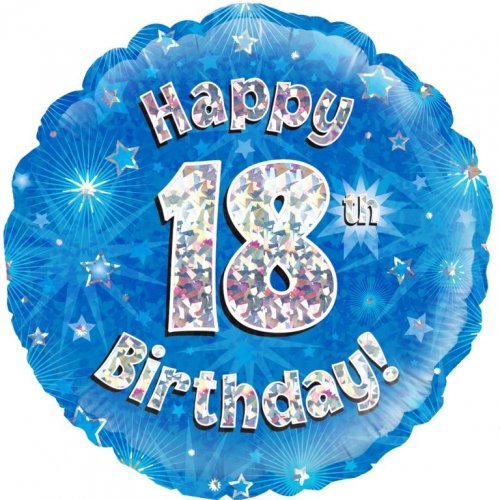 Blue Foil Holographic Happy Birthday 46cm Assorted Ages