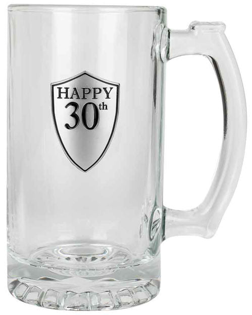 30th Beer Mug with Handle & Pewter Look Badge