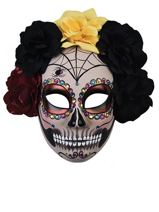 Sugar Skull Black Flowers Face Mask