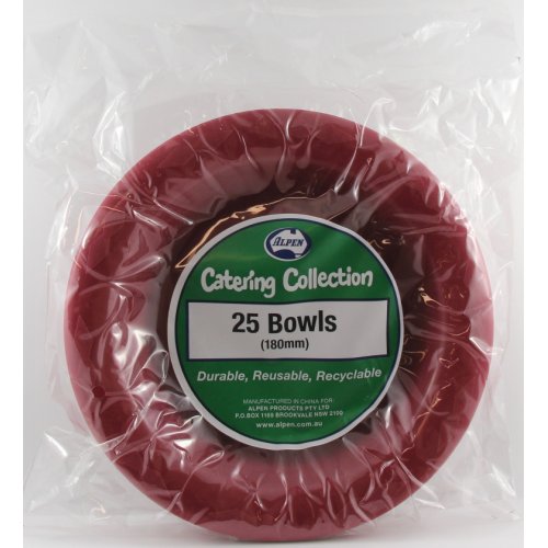 Plastic Bowl 25 Pack - Burgundy