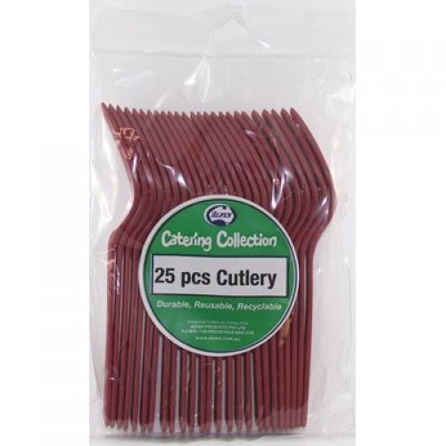 Plastic Fork 25 Pack - Burgundy