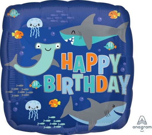 Foil 45cm (18") Happy Birthday Sharks