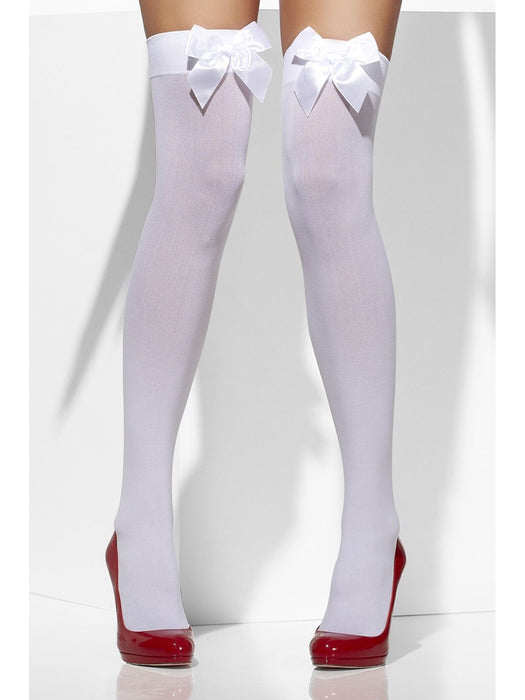 White Opaque Hold Ups with White Bows