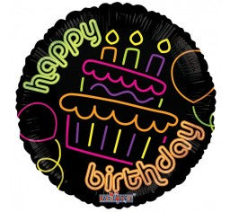 Happy Birthday Cupcake Neon 18” Foil Balloon