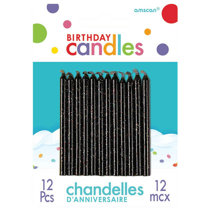 Black Glitter Candles 12 Pack