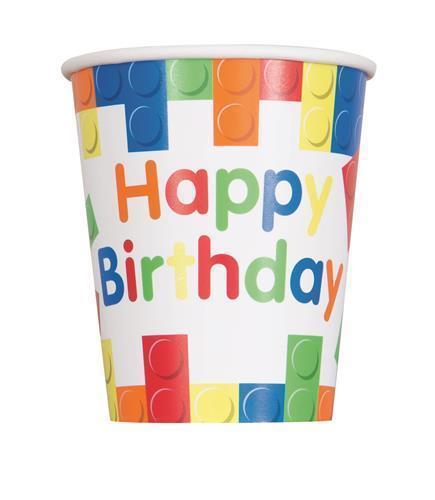 Building Blocks Birthday Cups 8 pack