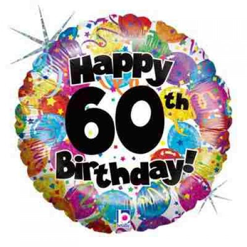 60th Birthday Holographic Foil Balloon 18"/45cm