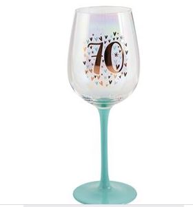 70th Pastel Aqua/Rose Gold Wine Glass Seventy