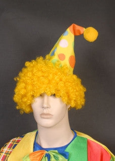 Yellow Clown Hat with Hair