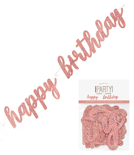 Happy Birthday Prismatic Rose Gold Foil Script Jointed Banner 83.8cm (2.75')