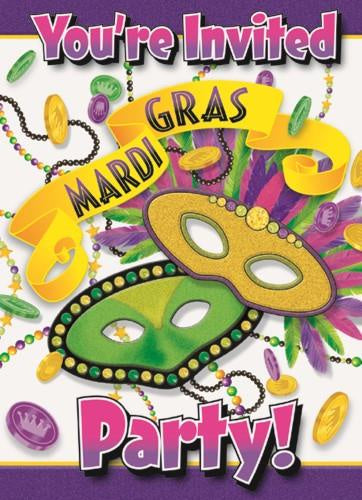 Mardi Gras Party Invitations 8pk