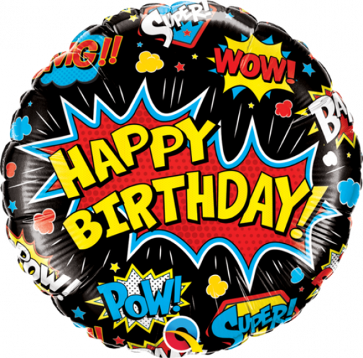 Foil Balloon Birthday Superhero Black  18' 45cm