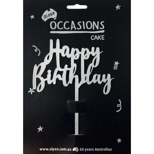 Acrylic Silver Happy Birthday Cake Topper