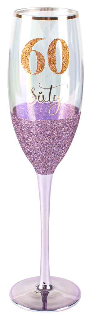 60/Sixy Purple Glitter Champagne Glass 150ml