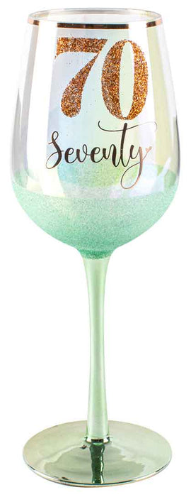 70/Seventy Green Glitter Wine Glass 430ml