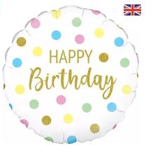 Oaktree Holographic Pastel Dots Happy Birthday Foil 45cm (18")