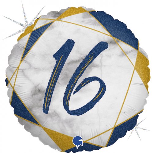 Numbered Marble Blue and Gold Glitter Balloon Foil Balloon 18" 45cm