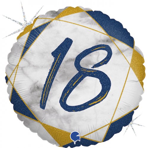 Numbered Marble Blue and Gold Glitter Balloon Foil Balloon 18" 45cm