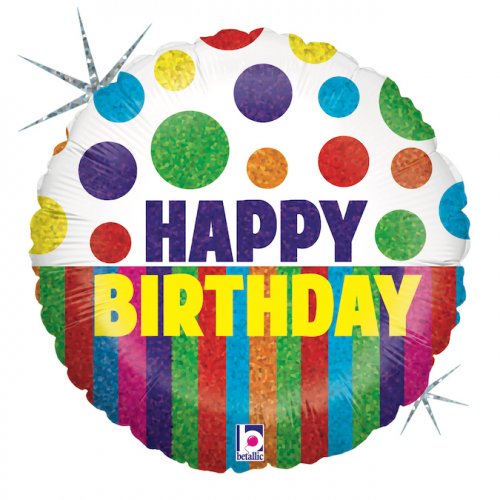 Happy Dots Birthday Stripes Foil Balloon 18" 45cm