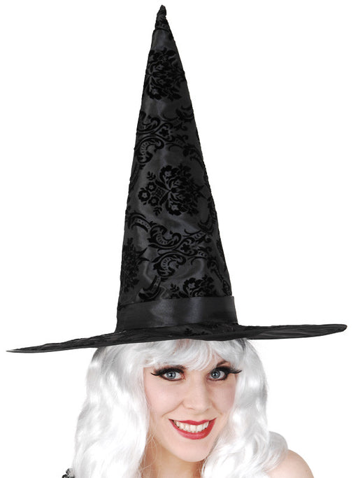 Witch Hat Flocked Floral Black