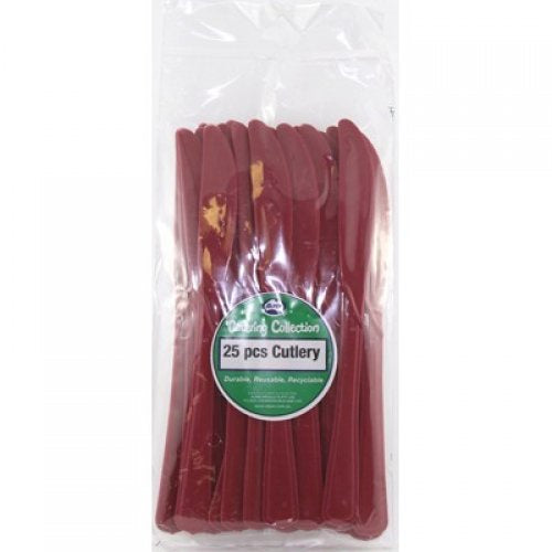 Plastic Knife 25 Pack - Burgundy