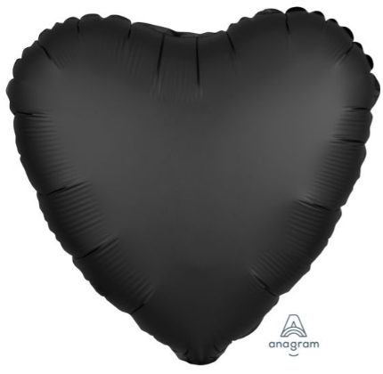 Heart Shape Foil Satin Black 45cm