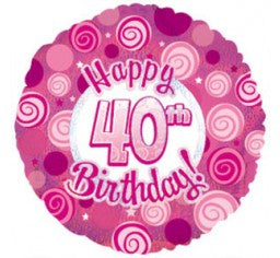 Pink Swirls Happy 40th Birthday 18''/45cm Foil Balloon