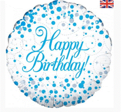 Happy Birthday Sparkling Fizz Blue Holograpic Foil Balloon 18" 45cm