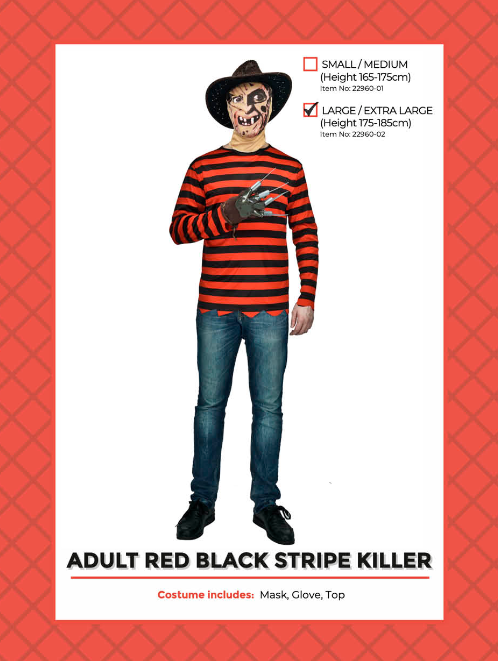 Adult Red/Black Stripe Killer Costume